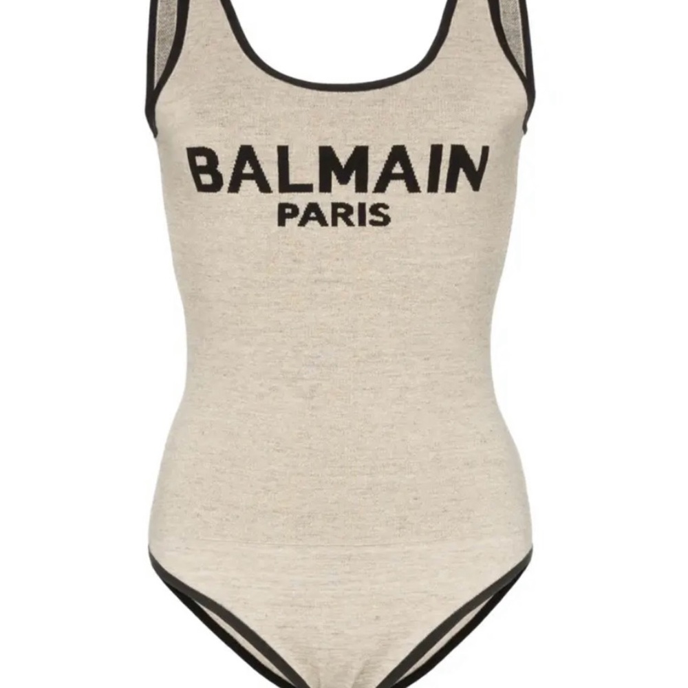 Balmain Beige/Gold Linen bodysuit